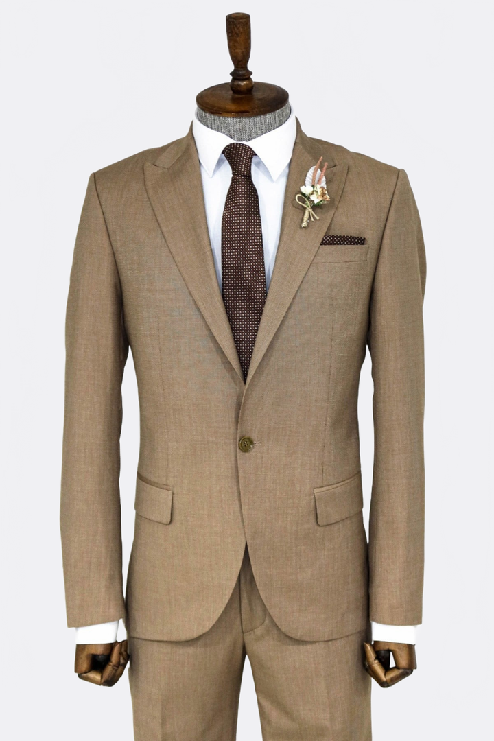 WSS 2 Piece Patterned Slim Fit Dark Beige Men Suit  - Miami Gardens