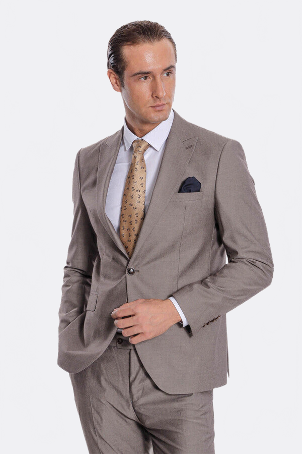 WSS Plain 2 Piece Slim Fit Light Brown Men Suit  - Longmont