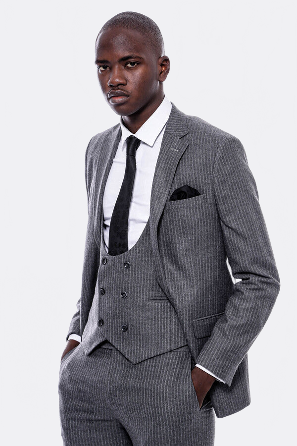WSS Striped Grey Double Breasted Suit  - Walnut Creek