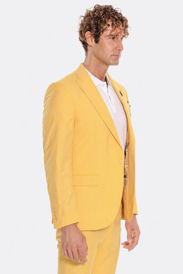 WSS 2 Piece Patterned Slim Fit Yellow Men Suit  - Talavera de la Reina