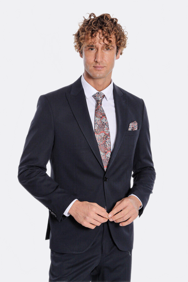 WSS Plain 2 Piece Slim Fit Dark Blue Men Suit  - Benidorm