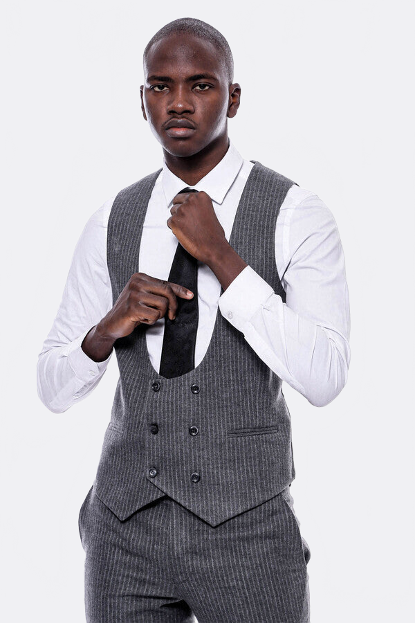 WSS Striped Grey Double Breasted Suit  - Walnut Creek