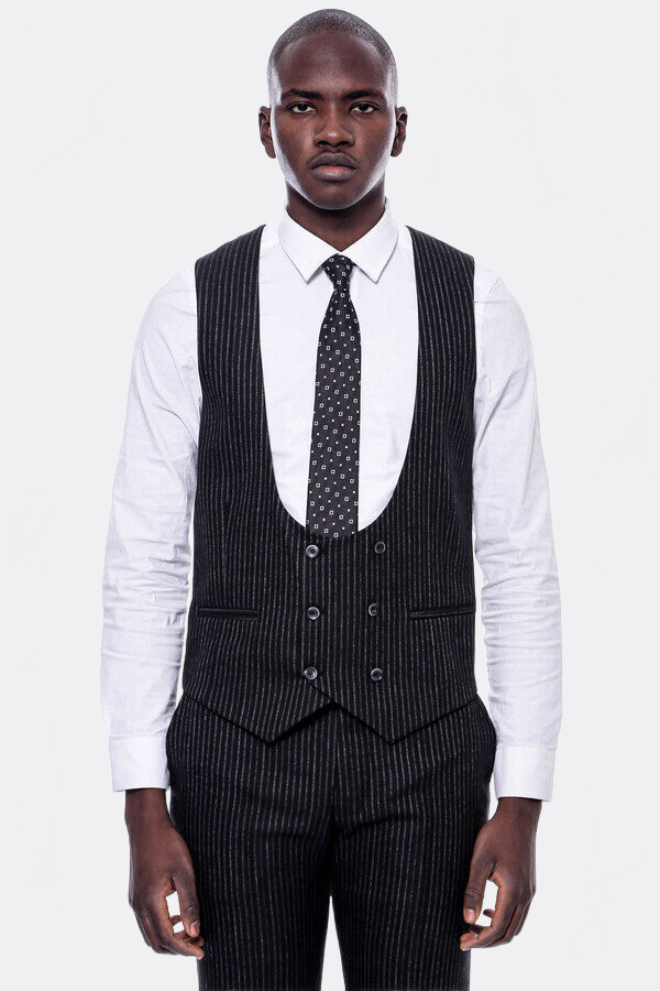WSS Striped Black Double Breasted Suit  - Springfield