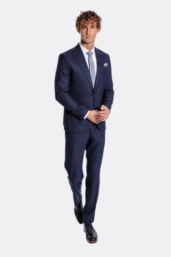 WSS Two Piece Patterned Navy Blue Men Suit  - Redding