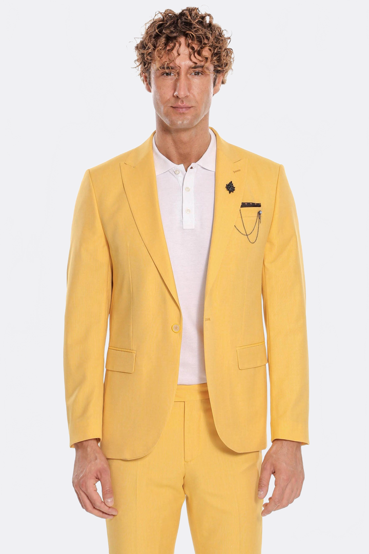 WSS 2 Piece Patterned Slim Fit Yellow Men Suit  - Talavera de la Reina