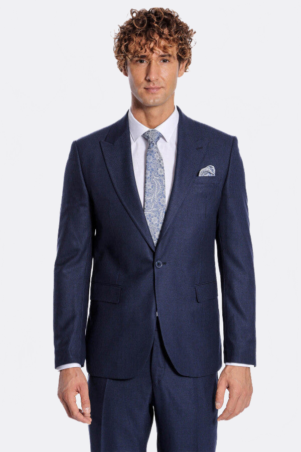 WSS Two Piece Patterned Navy Blue Men Suit  - Redding