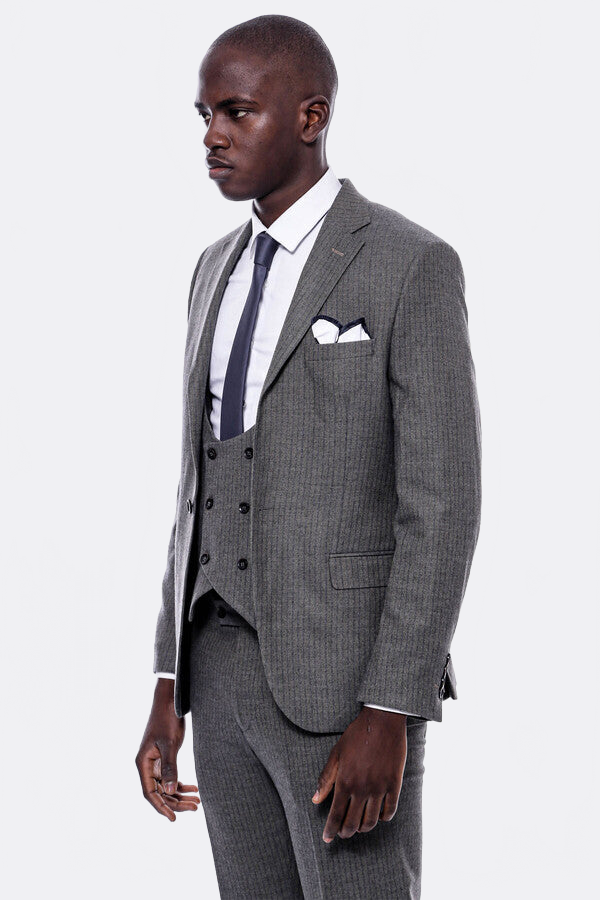 WSS Striped Dark Beige Double Breasted Suit  - Lenexa