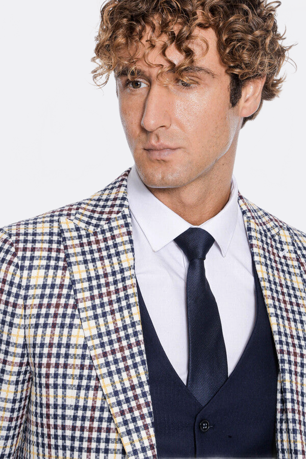 WSS Plaid Navy Blue Men Suit  - Caltagirone