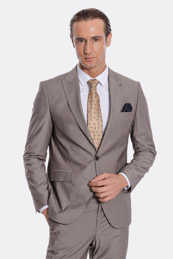 WSS Plain 2 Piece Slim Fit Light Brown Men Suit  - Longmont