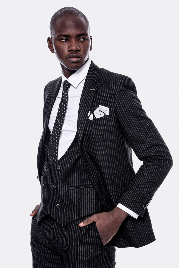 WSS Striped Black Double Breasted Suit  - Springfield