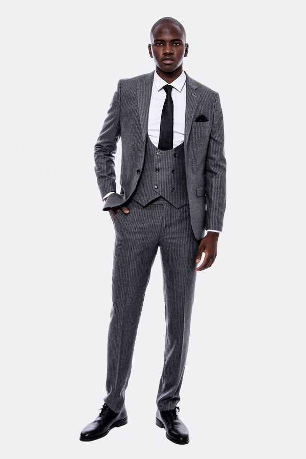 WSS Striped Grey Double Breasted Suit  - Walnut Creek
