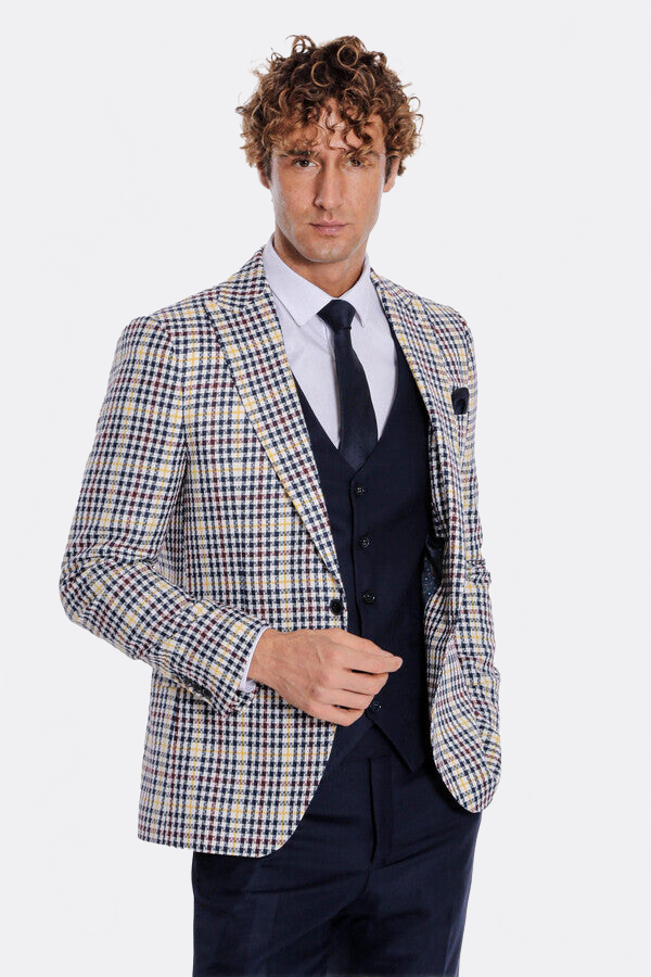 WSS Plaid Navy Blue Men Suit  - Caltagirone