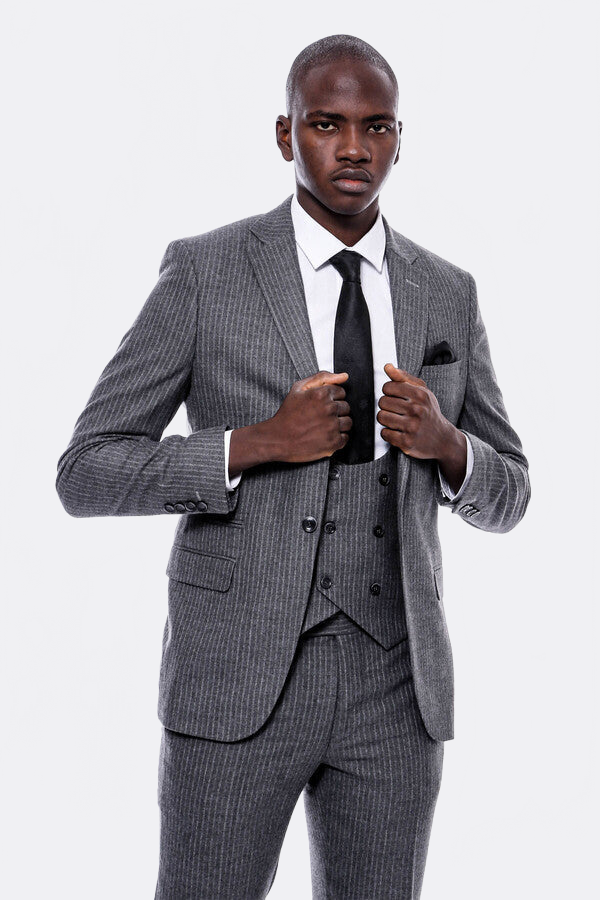 WSS Striped Grey Double Breasted Suit  - Walnut Creek
