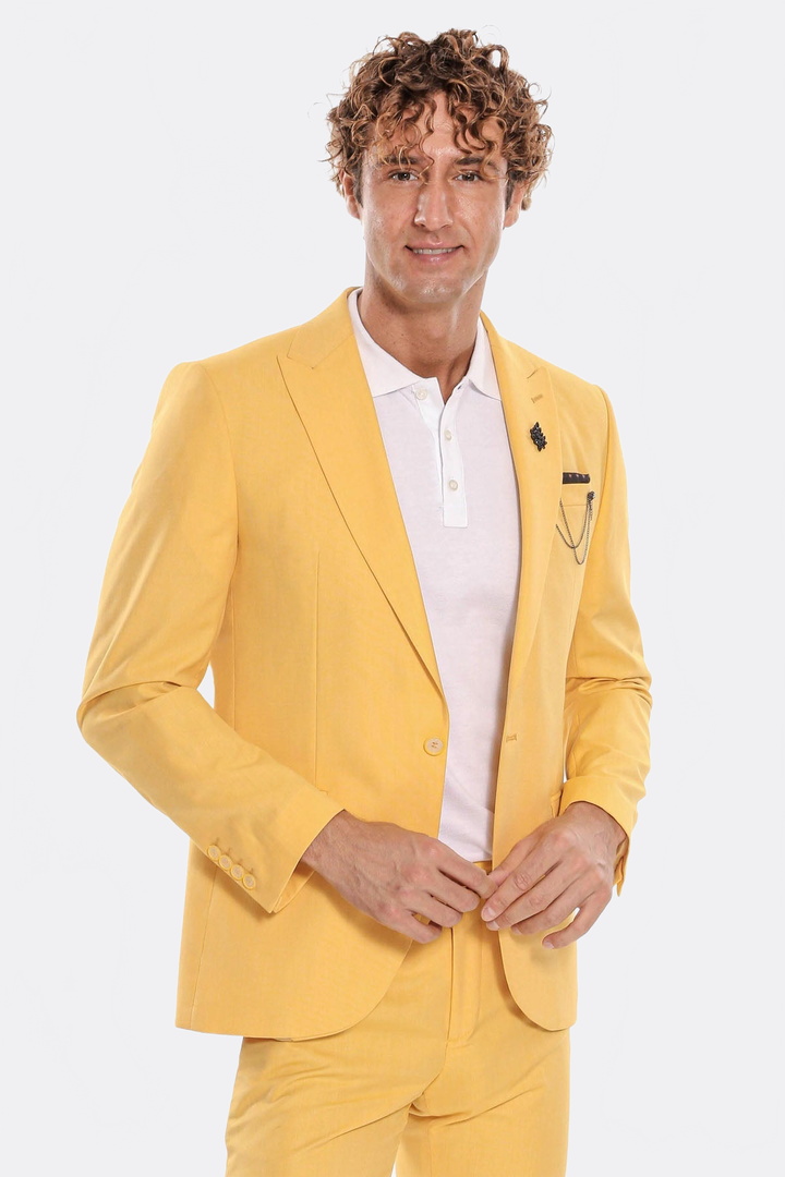 WSS 2 Piece Patterned Slim Fit Yellow Men Suit  - Talavera de la Reina
