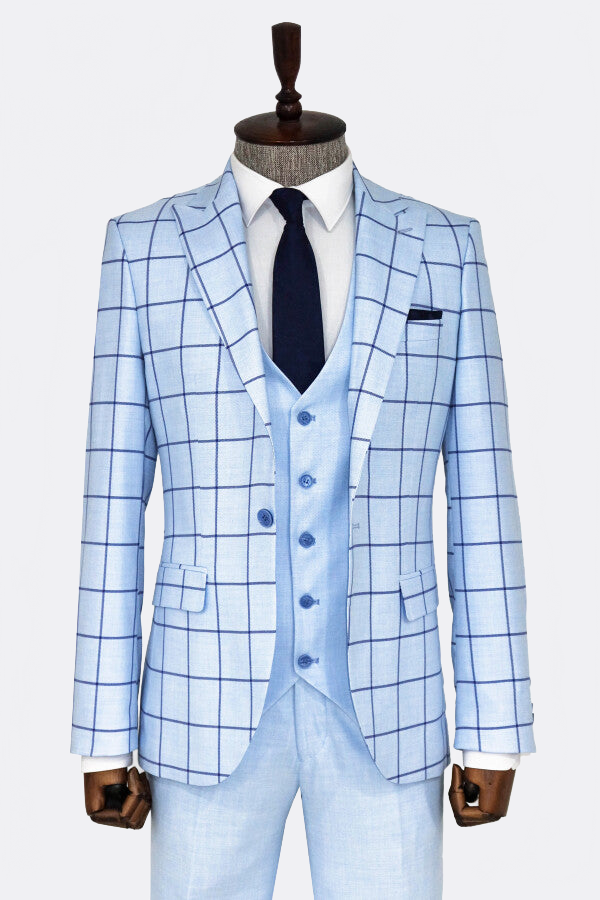 WSS Slim Fit Patterned Light Blue Men Combination Suit  - Ixtlahuaca