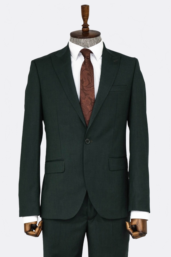 WSS 2 Piece Patterned Slim Fit Dark Green Men Suit  - Kavála
