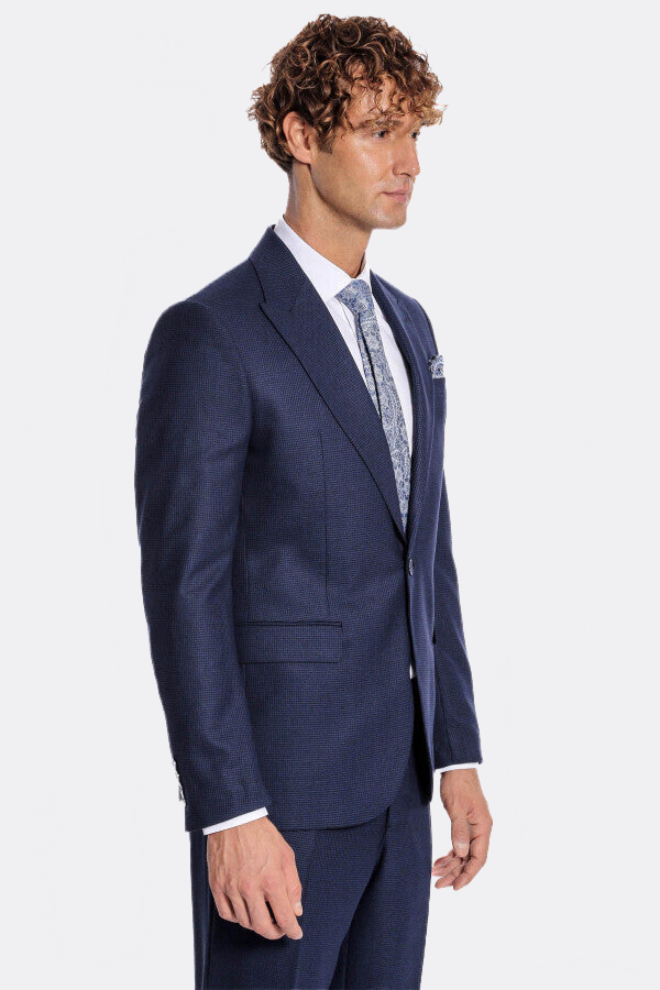 WSS Two Piece Patterned Navy Blue Men Suit  - Redding