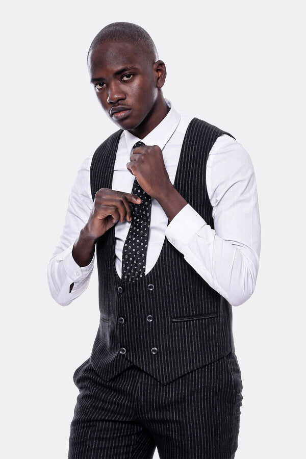 WSS Striped Black Double Breasted Suit  - Springfield