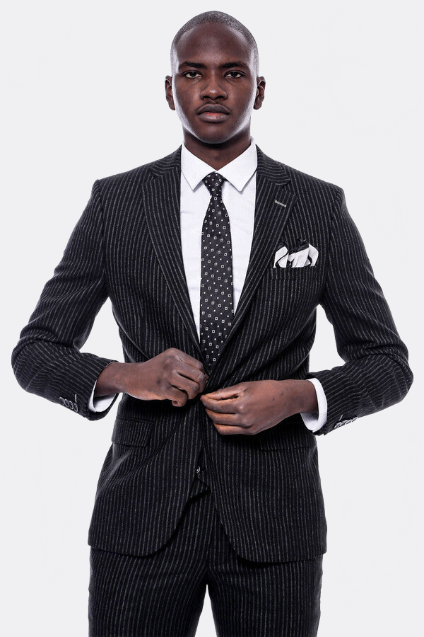 WSS Striped Black Double Breasted Suit  - Springfield