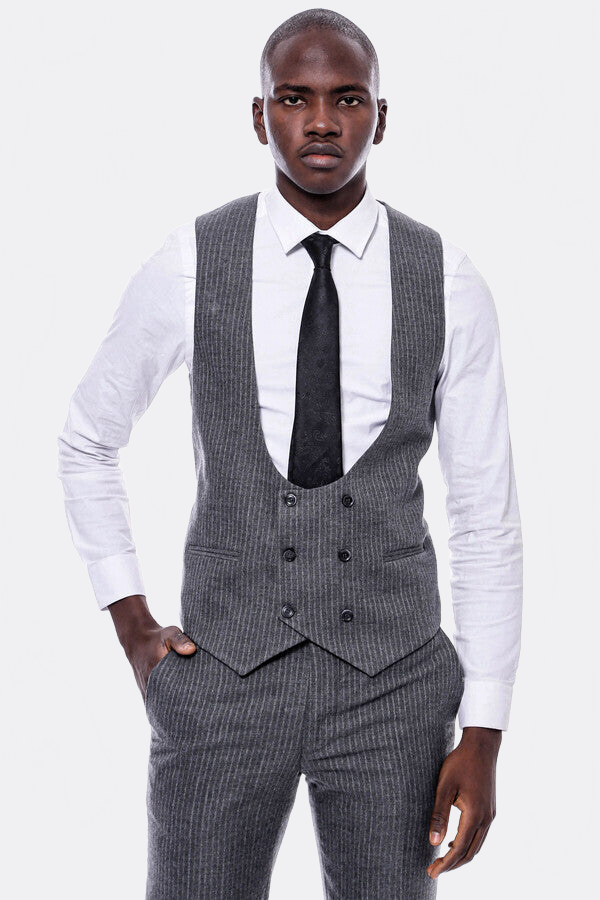 WSS Striped Grey Double Breasted Suit  - Walnut Creek