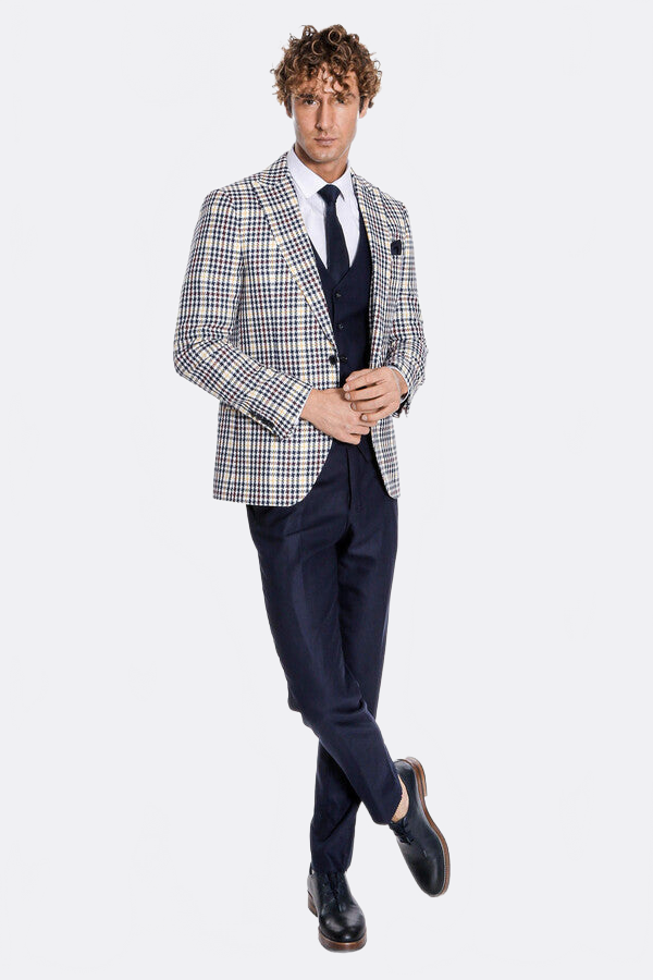 WSS Plaid Navy Blue Men Suit  - Caltagirone
