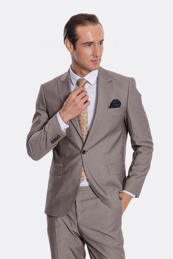 WSS Plain 2 Piece Slim Fit Light Brown Men Suit  - Longmont