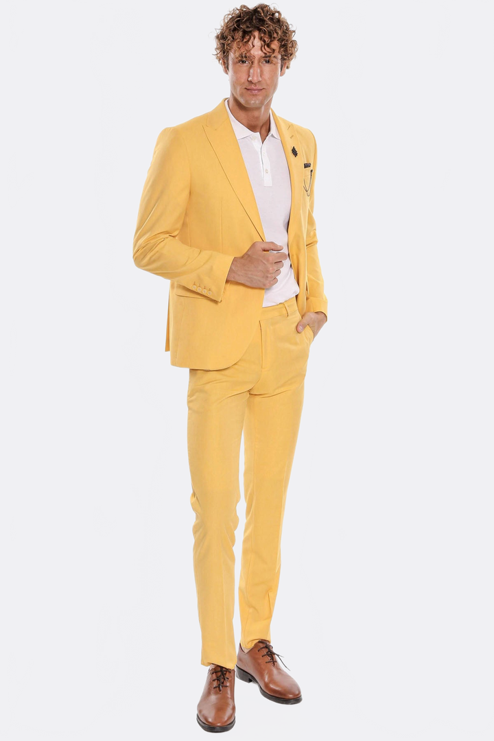 WSS 2 Piece Patterned Slim Fit Yellow Men Suit  - Talavera de la Reina
