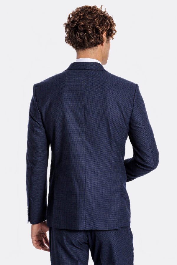 WSS Two Piece Patterned Navy Blue Men Suit  - Redding