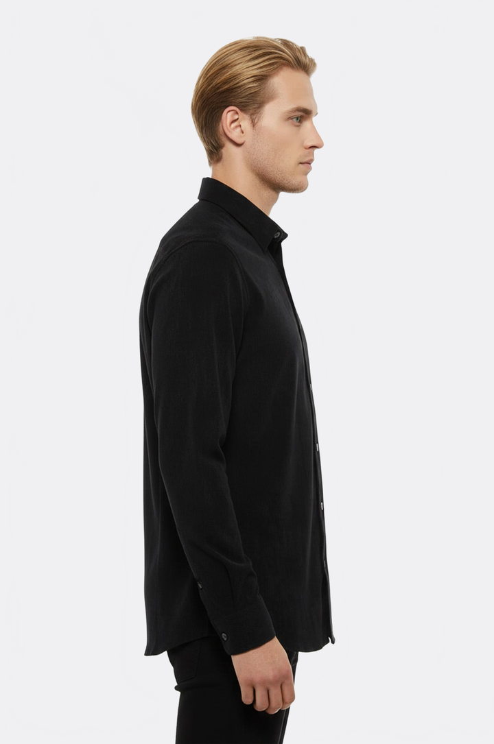 WSS Black Long Sleeves Velvet Men's Shirt  - Amarante