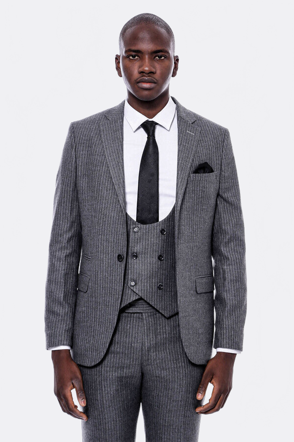 WSS Striped Grey Double Breasted Suit  - Walnut Creek