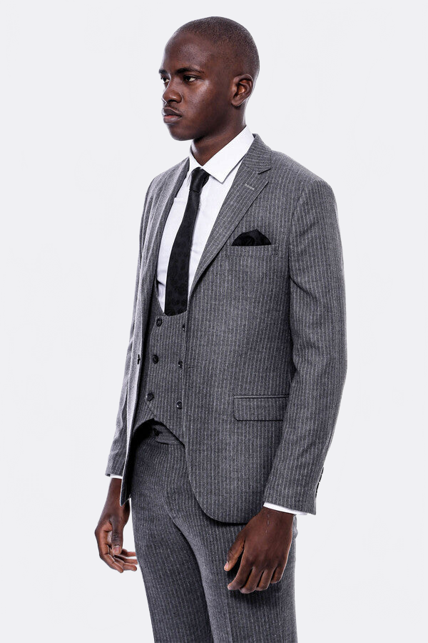 WSS Striped Grey Double Breasted Suit  - Walnut Creek