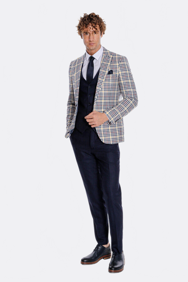 WSS Plaid Navy Blue Men Suit  - Caltagirone