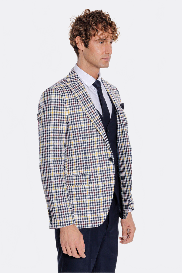 WSS Plaid Navy Blue Men Suit  - Caltagirone