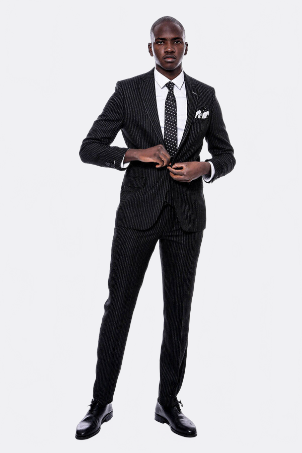 WSS Striped Black Double Breasted Suit  - Springfield