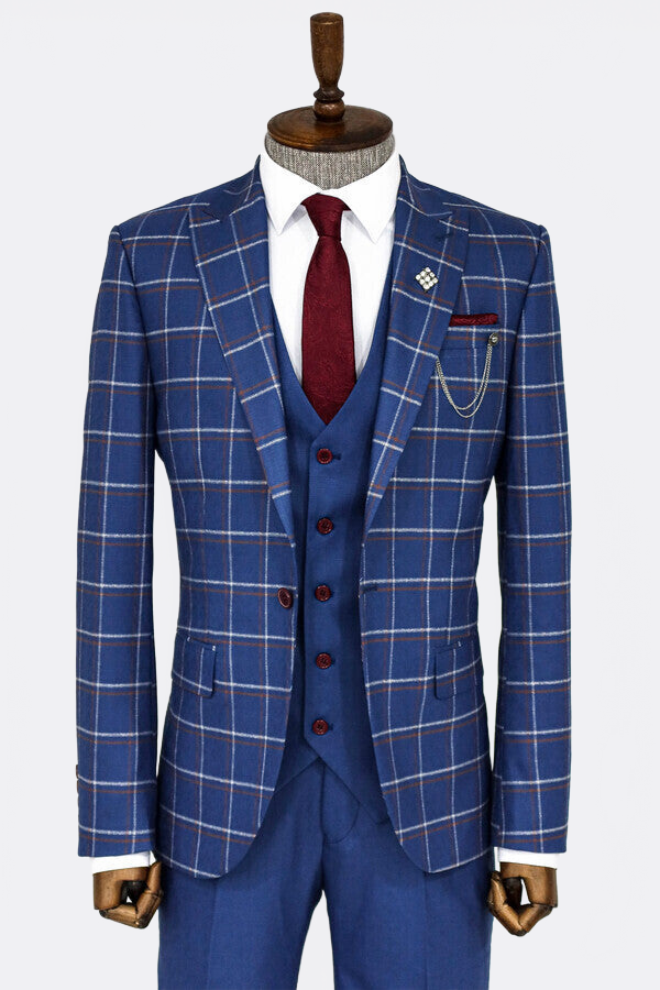WSS Checked Blue Men Suit  - Elgin