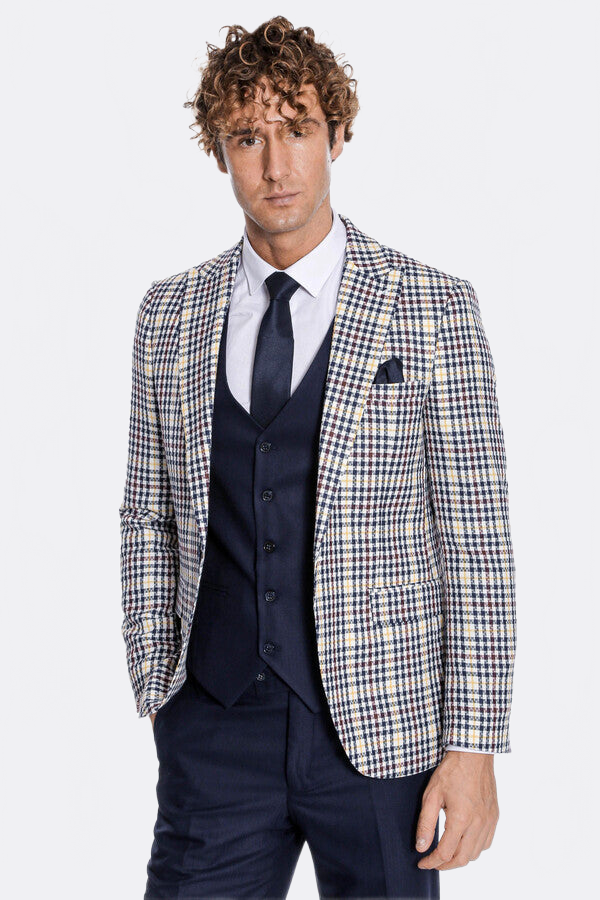 WSS Plaid Navy Blue Men Suit  - Caltagirone