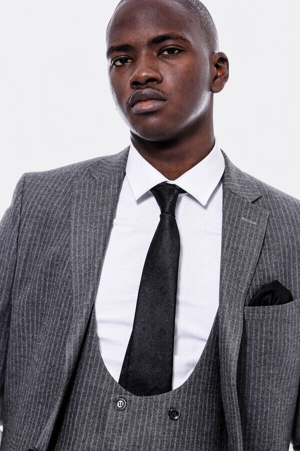 WSS Striped Grey Double Breasted Suit  - Walnut Creek