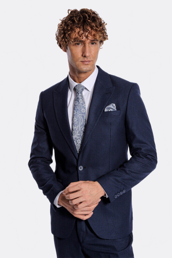 WSS Two Piece Patterned Navy Blue Men Suit  - Redding