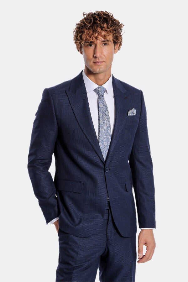 WSS Two Piece Patterned Navy Blue Men Suit  - Redding