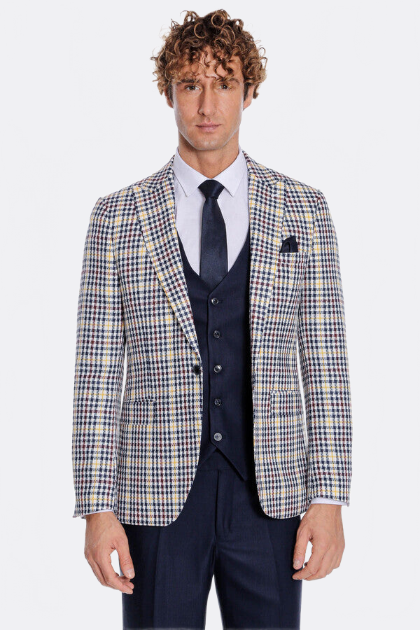 WSS Plaid Navy Blue Men Suit  - Caltagirone
