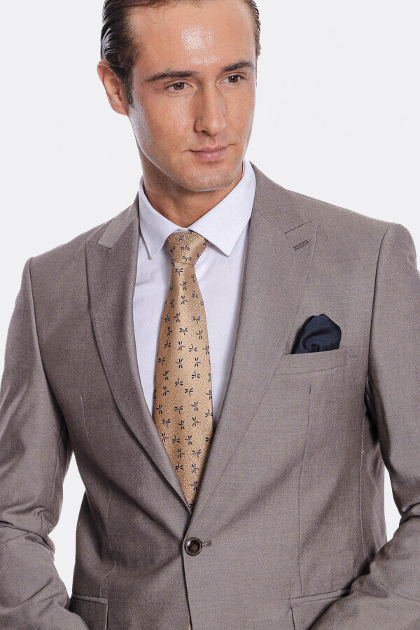 WSS Plain 2 Piece Slim Fit Light Brown Men Suit  - Longmont