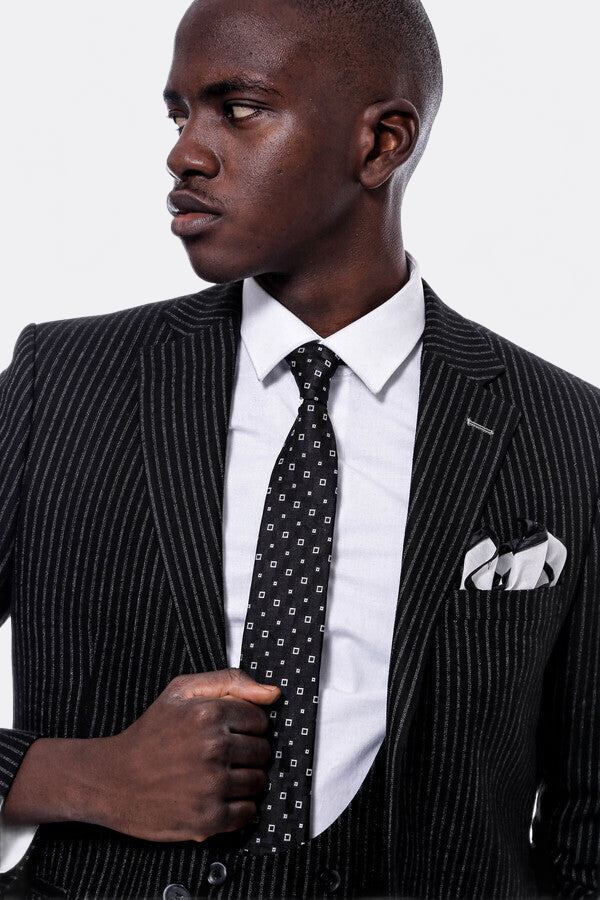 WSS Striped Black Double Breasted Suit  - Springfield