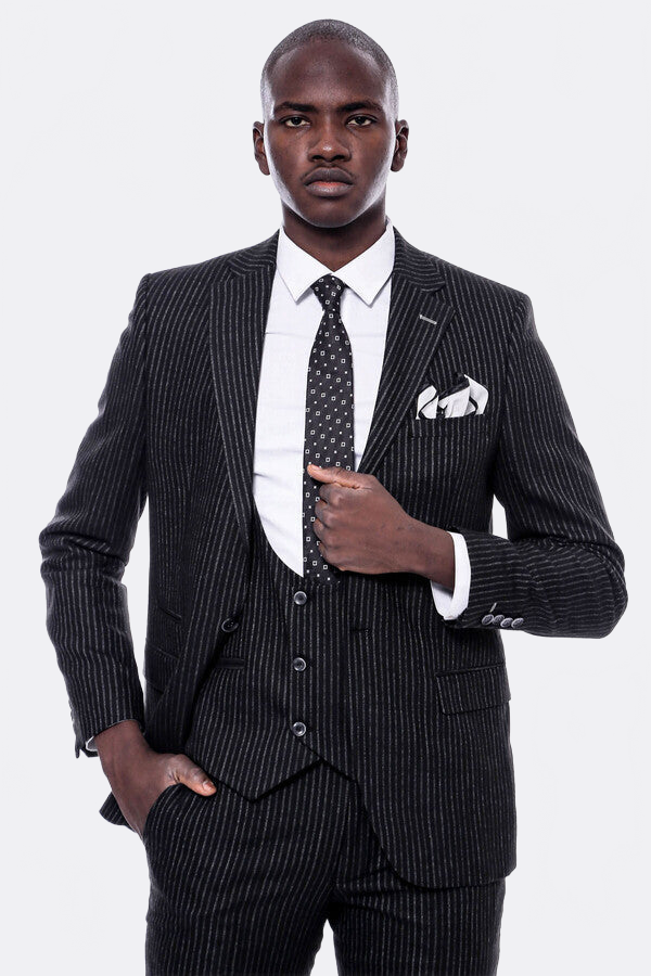 WSS Striped Black Double Breasted Suit  - Springfield