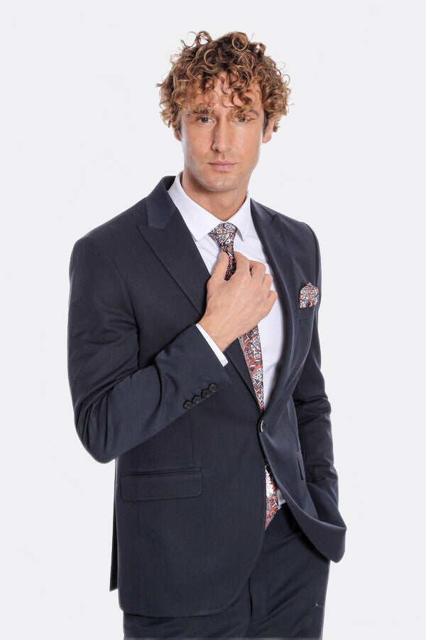 WSS Plain 2 Piece Slim Fit Dark Blue Men Suit  - Benidorm