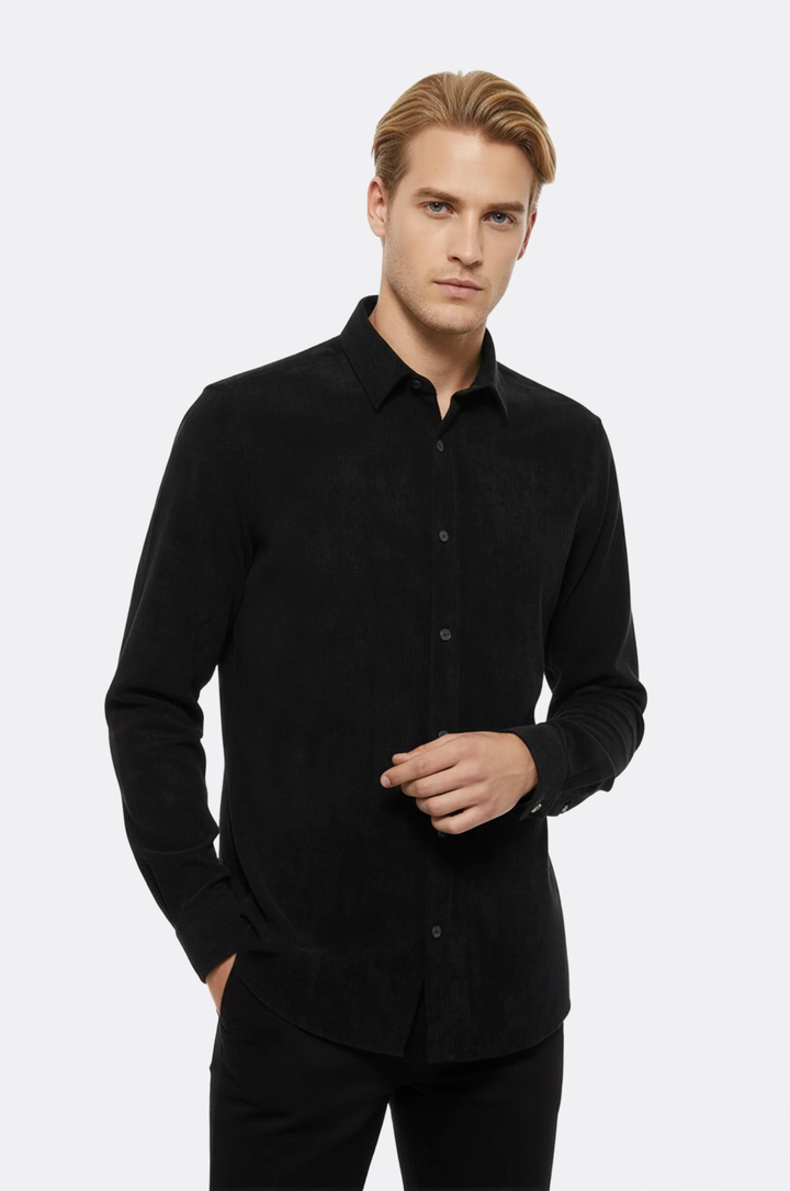 WSS Black Long Sleeves Velvet Men's Shirt  - Amarante
