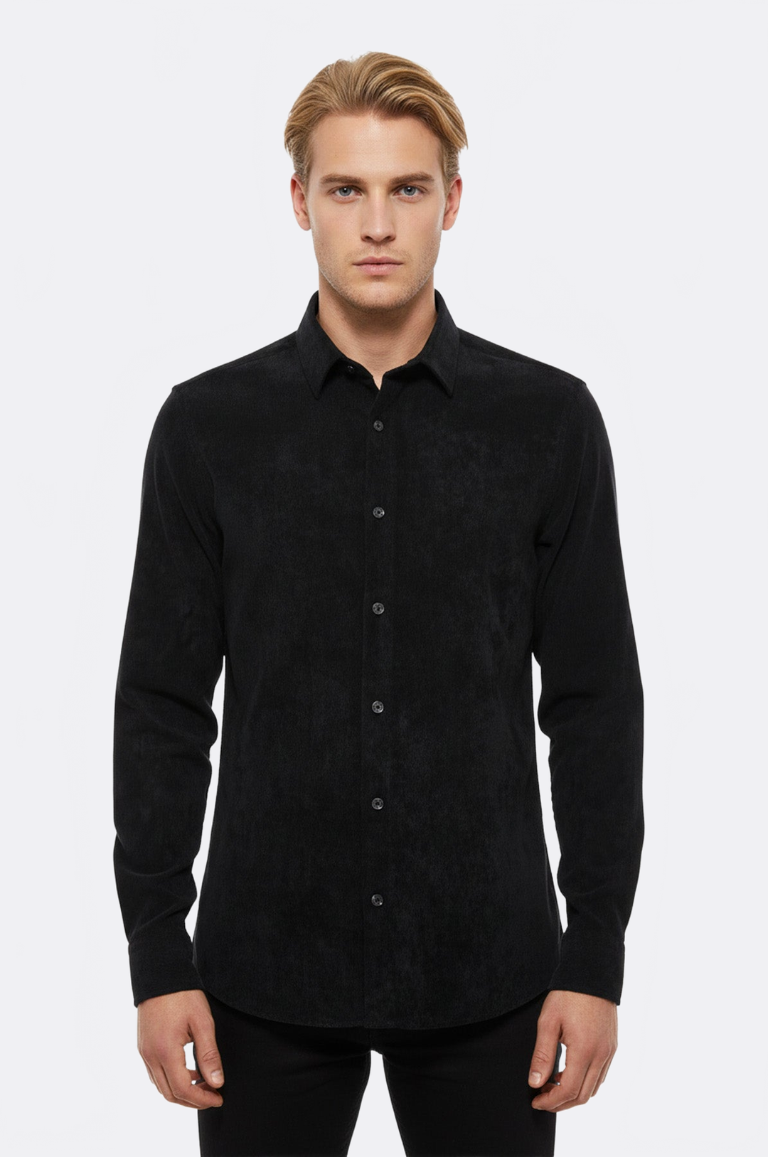 WSS Black Long Sleeves Velvet Men's Shirt  - Amarante