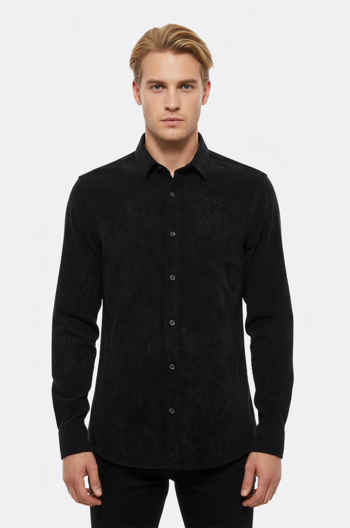 WSS Black Long Sleeves Velvet Men's Shirt  - Amarante