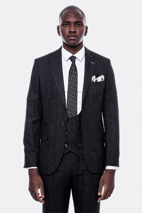 WSS Striped Black Double Breasted Suit  - Springfield