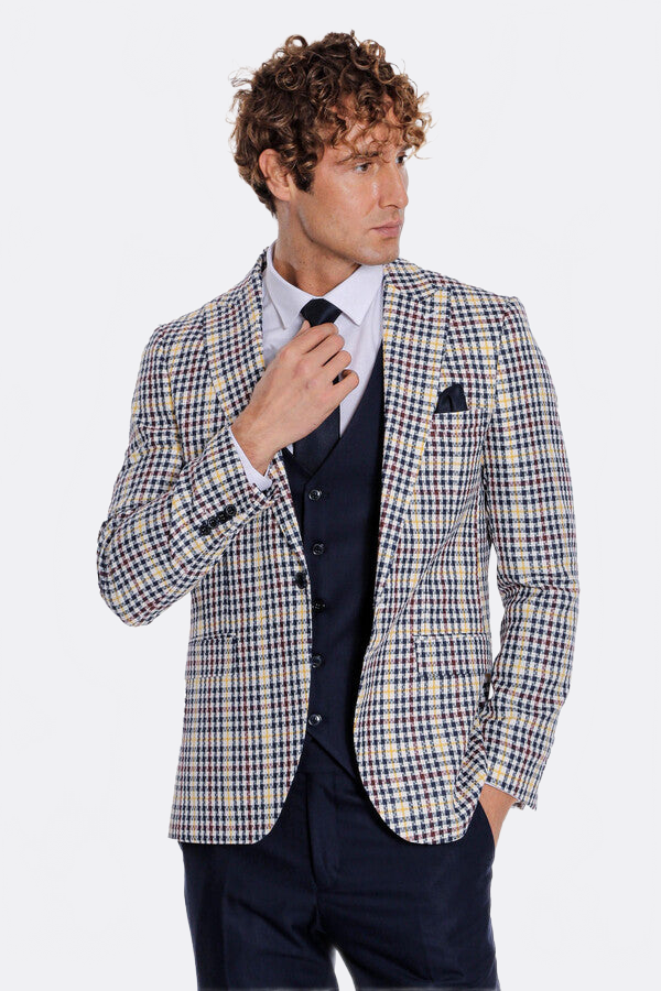 WSS Plaid Navy Blue Men Suit  - Caltagirone