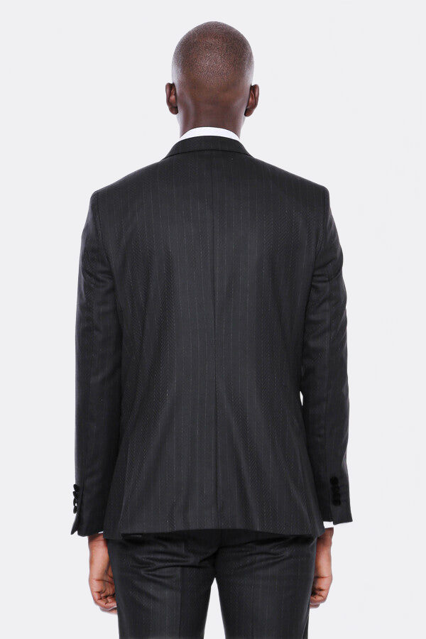 WSS Velvet Lapel Striped Herringbone Black 3 Piece Tuxedo  - Prattville